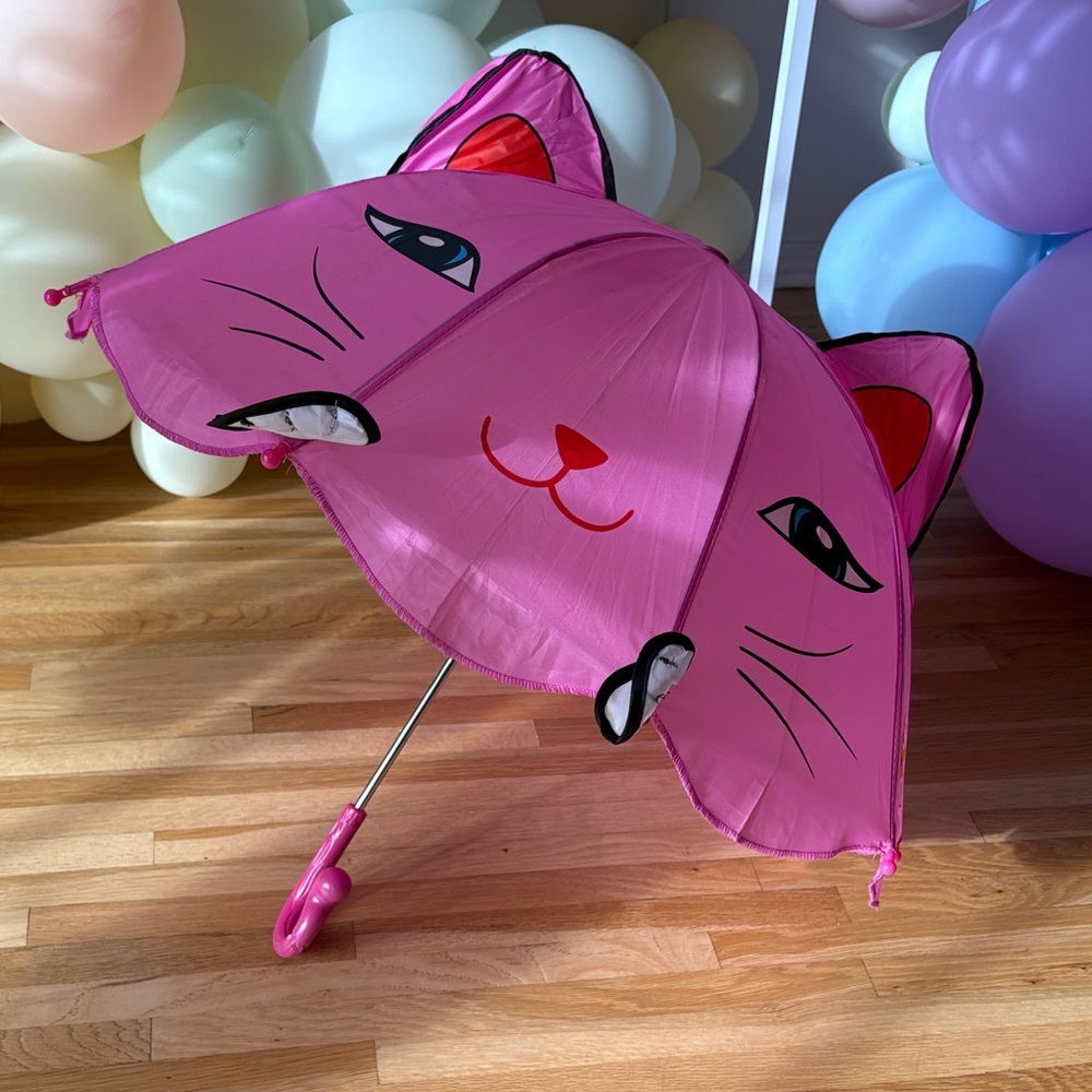 Miserable Pink Cat Face Kids Umbrella